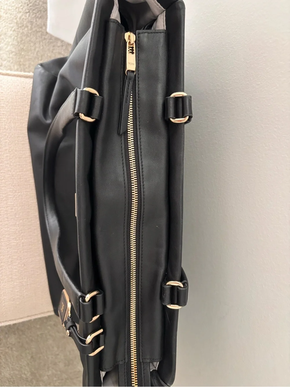 TUMI Voyageur Vail Black Leather Crossbody Bag with Gunmetal